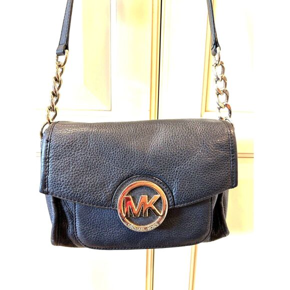 Michael Kors Fulton Black Leather Crossbody Handbag - Picture 1 of 6